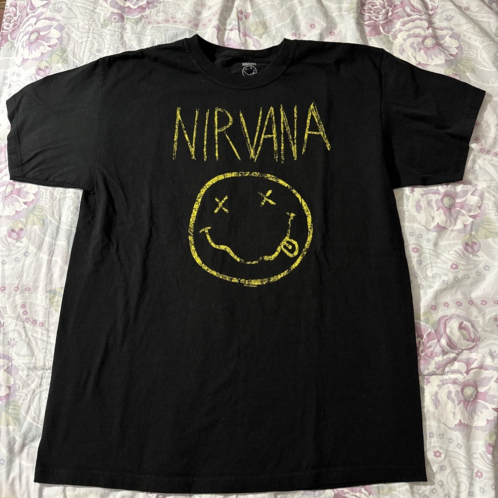 NIRVANA (2020) Official Men's Chalk Smiley Face Band Logo T-Shirt Size Large
